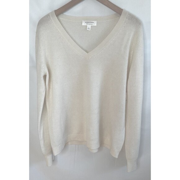 NWT Nordstrom Cashmere  V-Neck Sweater Large Ivory Light weight Summer - Picture 9 of 11